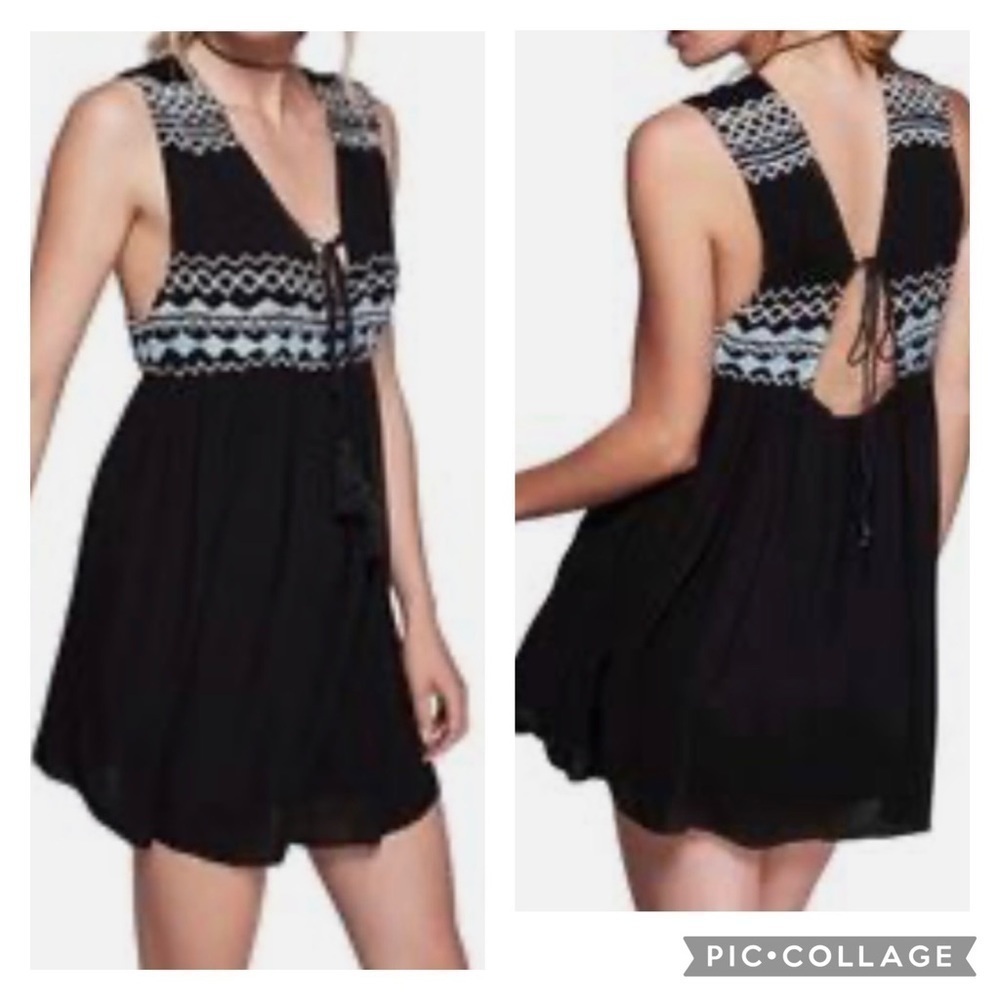 FREE PEOPLE Women’s Black Embroidered SIMPLY Lace Up Front & Back Dress Size S